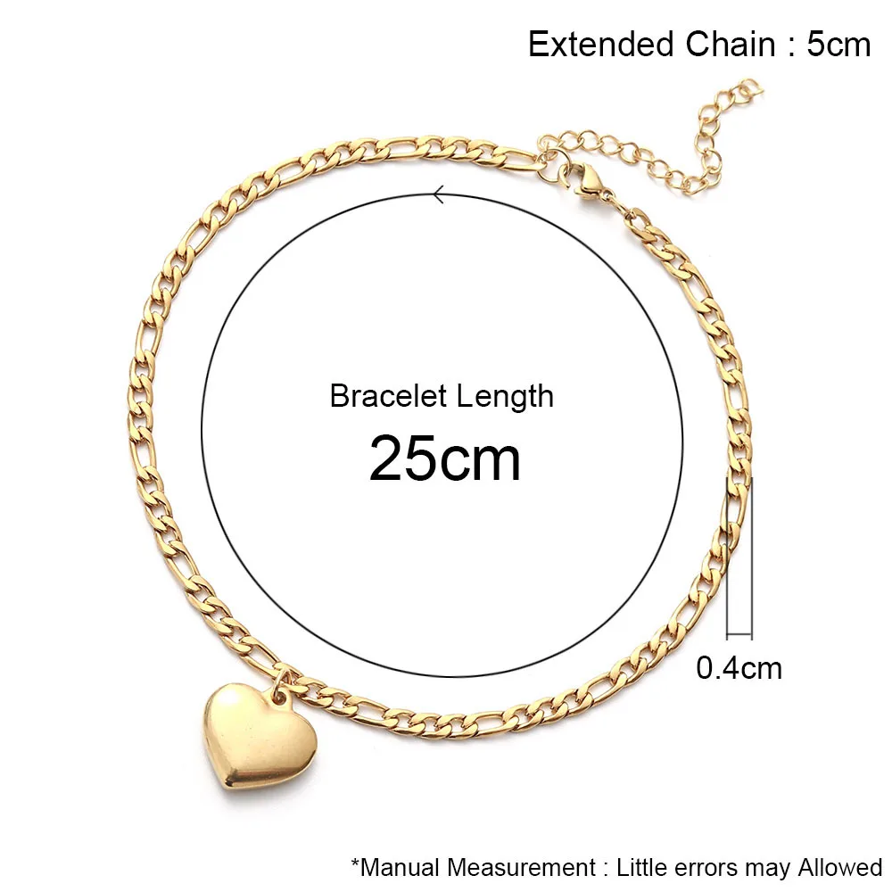Women's Ankle Leg Bracelet Beach Jewelry Ladies Gold Color Stainless Steel Figaro Chain With Heart Pendant Anklets for Women silver anklet bracelet ankle chains fashion accessories