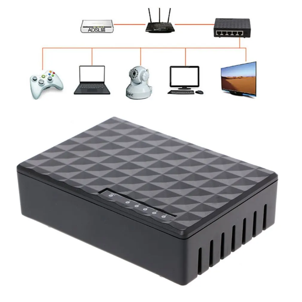 Rj45 мини 5-Порты и разъёмы Fast Ethernet коммутатор концентратор для настольных ПК черный 110V Ethernet-коммутатор и концентратор 10/100 Мбит/с