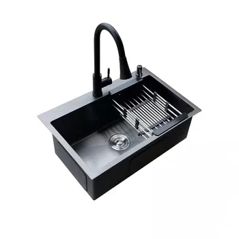 

304 Stainless Steel Black Thickened Brushed Manual Sink Double Trough Package Kitchen Countertop Counter Basin Sink Double Basin