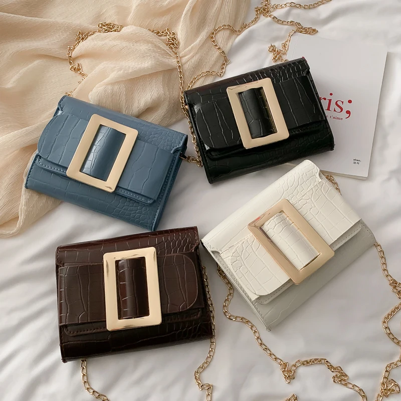 

Designer Lock Stone Pattern Small Flao Bags For Women Alligator Messenger Bag 2019 New QUality Leather Crossbody Bags For Women