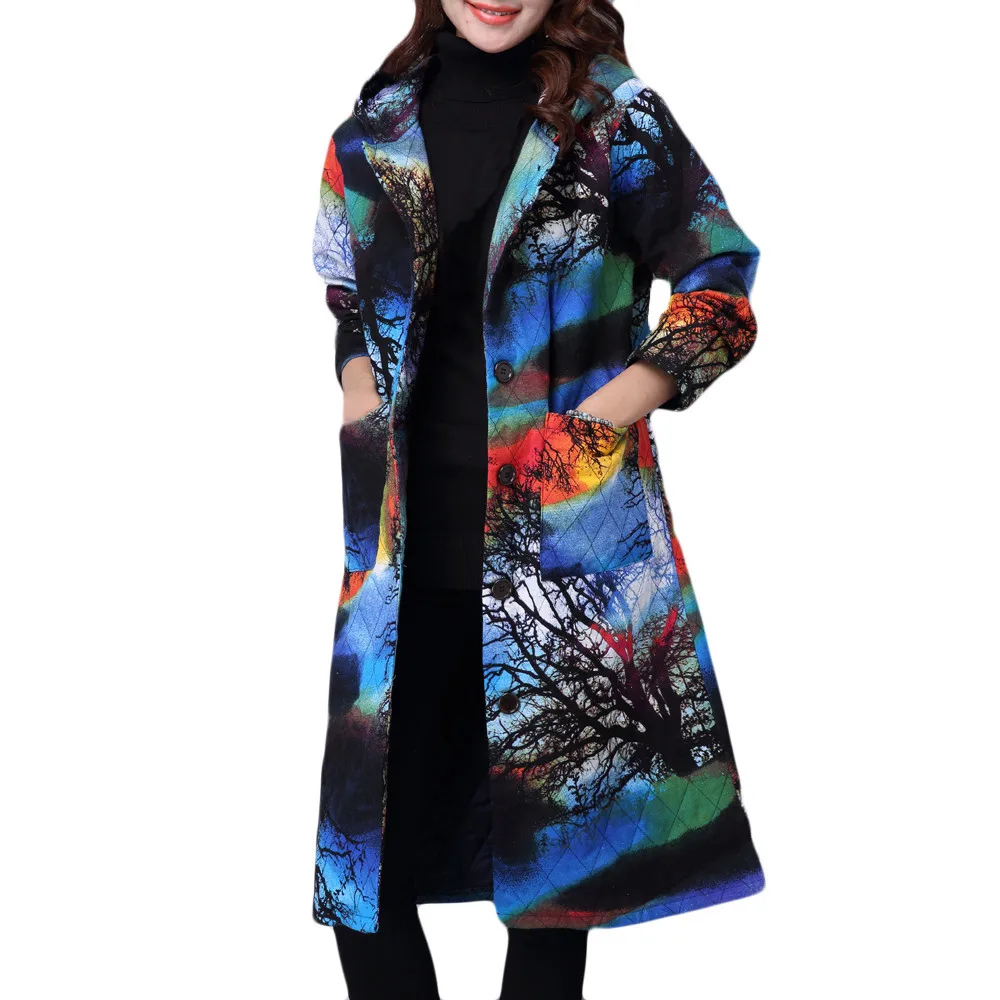 

Women Plus Size Winter Coat Folk-Custom Cotton-Padded Jacket Long Puffer Parka Lady's rainbow printhood hooded jacket aug 27