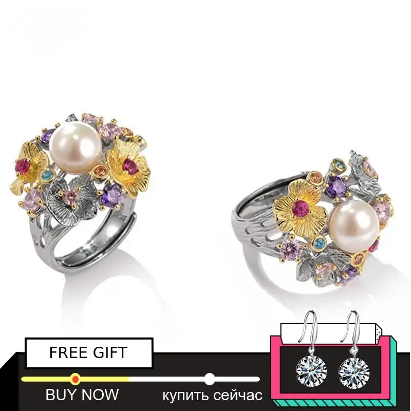 Baroque style S925 Sterling simple shell Iregular Ring Big Freshwater Pearl Ring for mom women lady girl