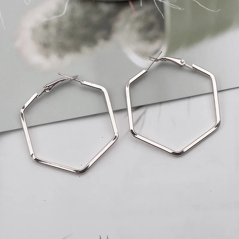 Fashion Korea Geometric Hoops Earring For Women Gold Color Punk Style Rings Women Earring Fashion Jewelry 2021 Trend,1 Pair