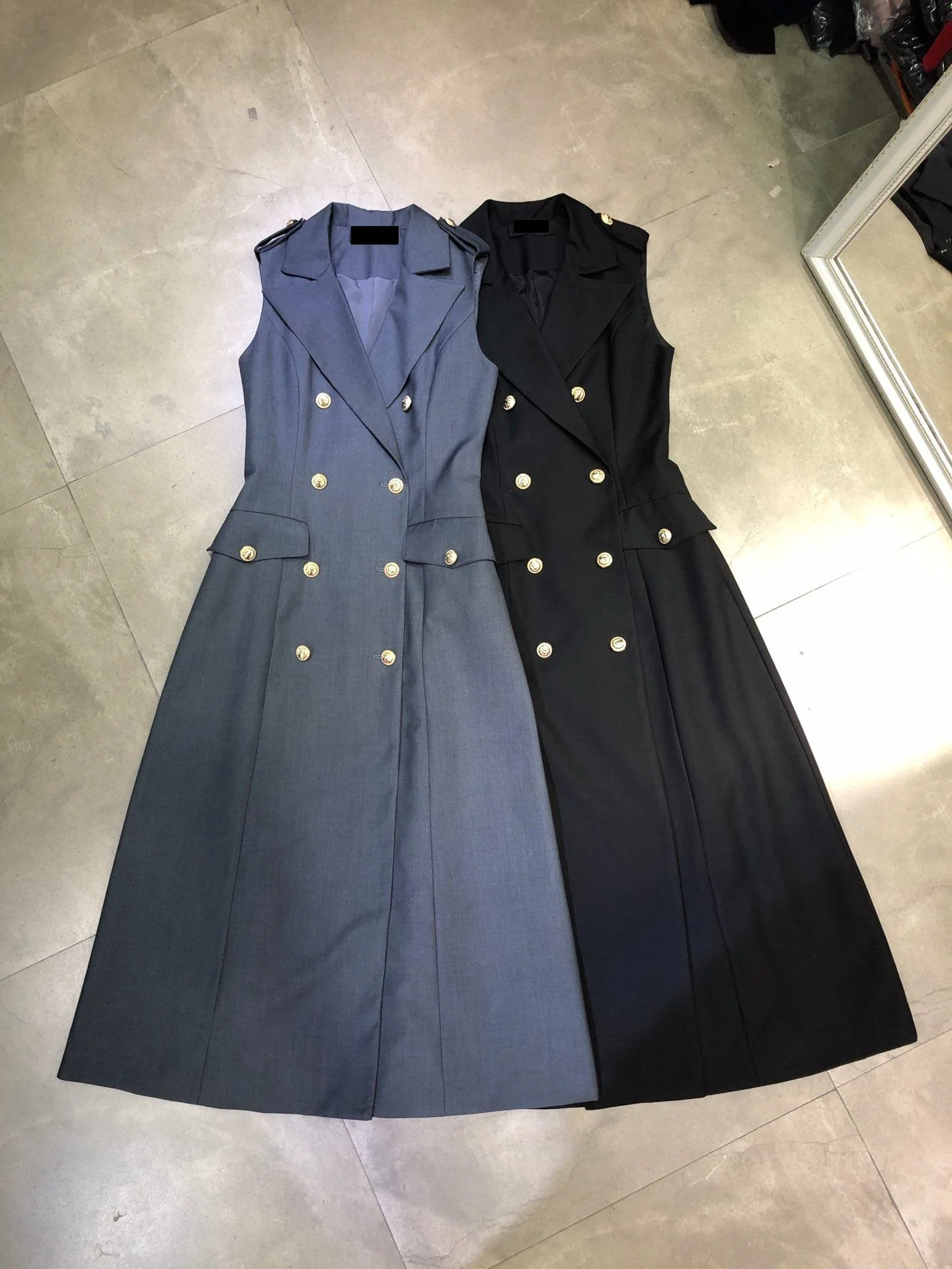 European and American Autumn new women's maxi dress double-breasted suit jacket sleeveless vest long dress vestido