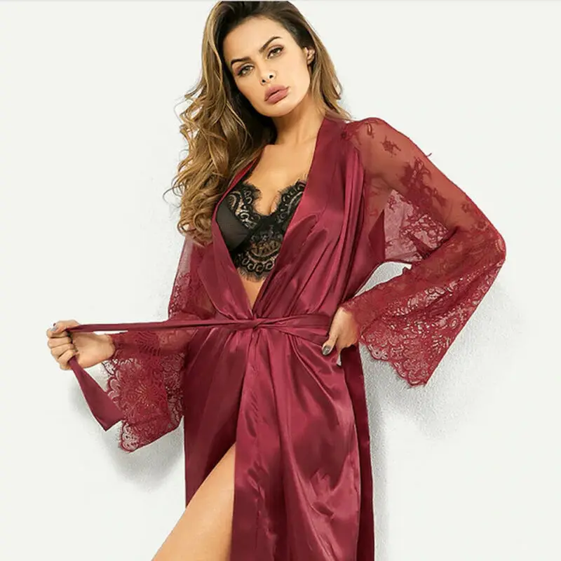 New Women Ladies Silk Satin Robes Bridal Wedding Bridesmaid Bride Dressing Gown Kimono Robe Black White Red