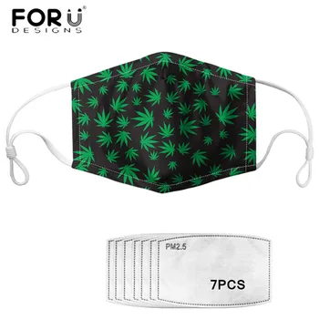 

FORUDESIGNS Elastic Anti Pollution Mouth Half Face Cover Green Leaves Pattern Printing Men Breathable Elastic Mask with Filters