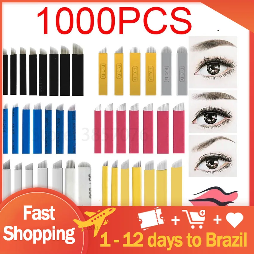 1000PCS Nano Blades Lamina Microblading Needles 0.18mm Permanent Makeup Tattoo Needle 7 9 12 14 18 Flex for Manual Eyebrow Pen
