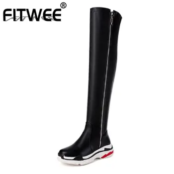 

FITWEE Plus 29-46 Women Over Knee Boots Zipper Platform Shoes Winter Women Warm Fur Fashion Lady Daily Casual Footwear