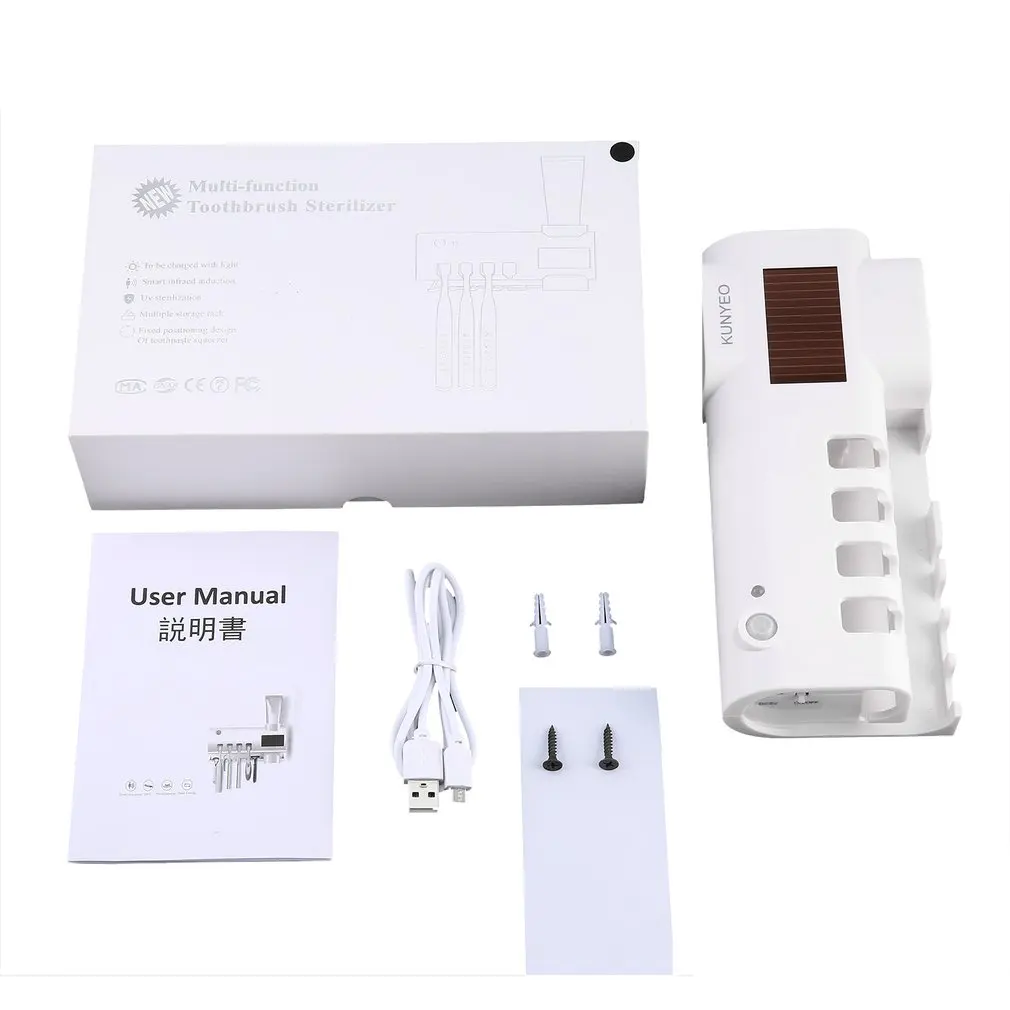 ABS УФ-светильник, Ультрафиолетовый Стерилизатор зубных щеток, держатель для зубной щетки, автоматический дозатор для зубной пасты, домашний набор для ванной - Цвет: Белый