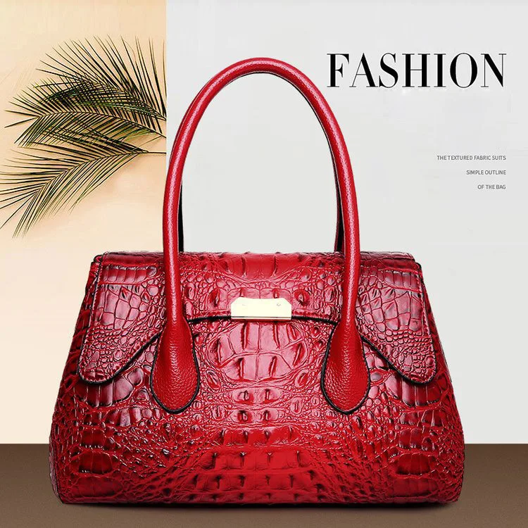 Retro Red Green Leather Womens Alligator Bags Luxury Designer Handbag Brown Black Ladies Large Crocodile Crossbody Bag for Women (1)