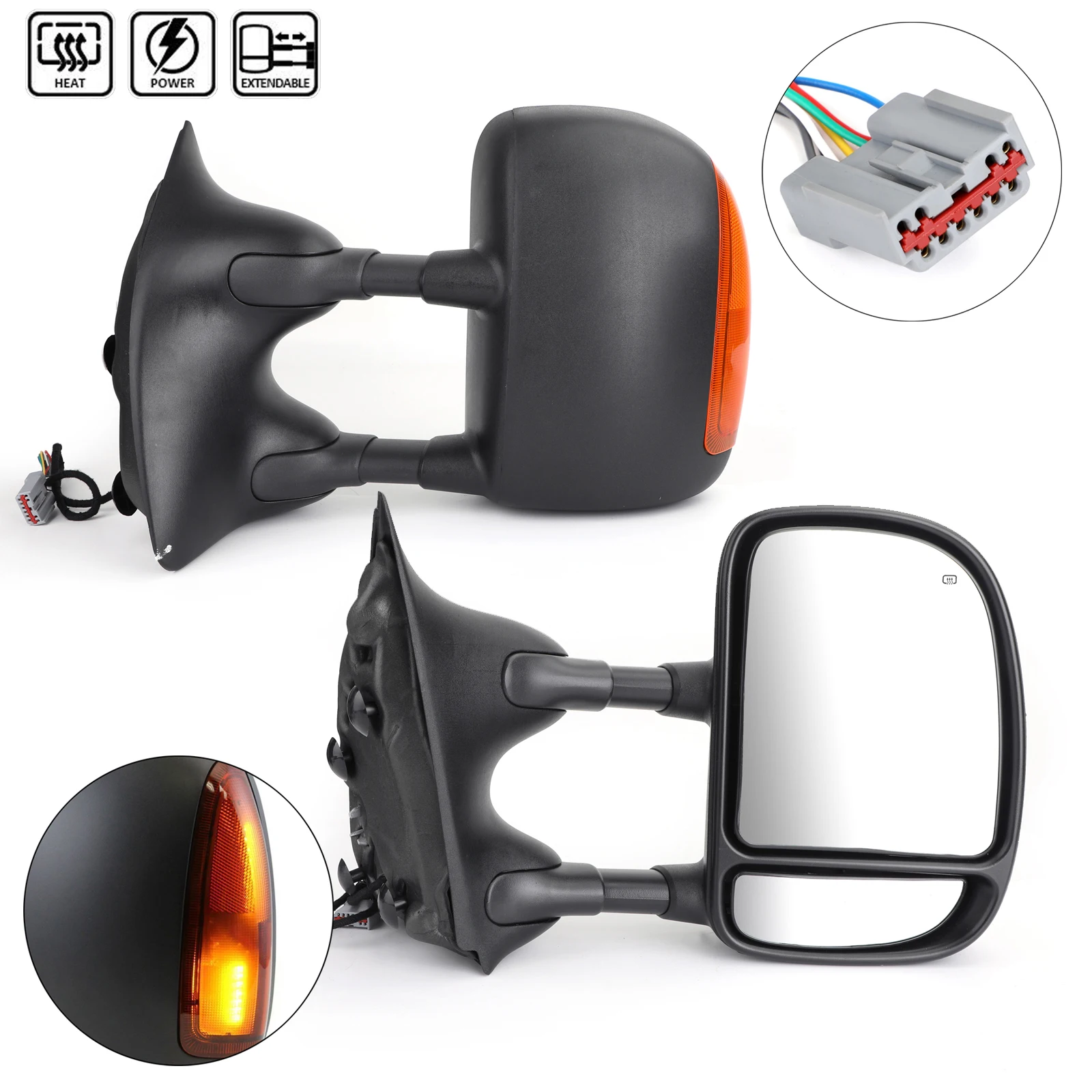 Amber Signal Light RH+LH Side Tow Mirror Power Heated Fits