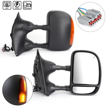 شراءAreyourshop العنبر مصباح إشارة RH + LH الجانب سحب مرآة الطاقة ساخنة يناسب لفورد F250-F550 99-07 النسخة الأمريكية مرآة السيارات قطع غيار السيارات