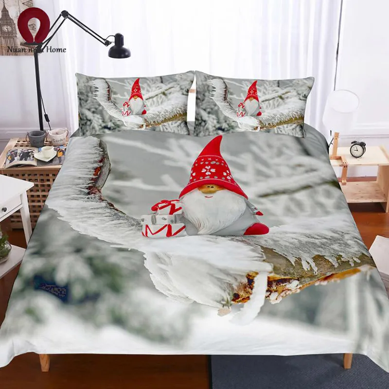 3D Christmas Bedding Set White Snowman Red Hat Festive Quilt Pillow Gift Free Shipping | Дом и сад