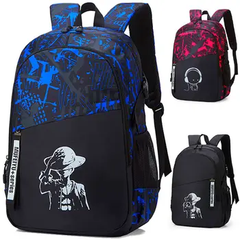 

Anime Luminous Oxford School Backpack Daypack Shoulder Under 16 inch USB Charging Port and Lock School Bag For Boy Black