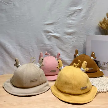 

Children Hat 2019 New Boys and Girls Pure Color Antler Tail Fisherman Hats Toddler Kids Autumn and Winter Warm Basin Caps