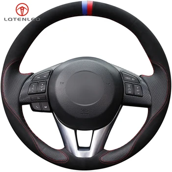 

LQTENLEO Black Suede Leather DIY Car Steering Wheel Cover For Mazda 3 Axela 2013-2016 Mazda 2 Mazda 6 Atenza 2014-2017 CX-5 CX5