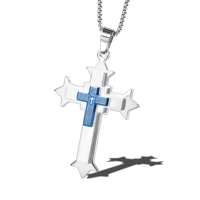 RIR Fashion Silver Color Stainless Steel Large Cross Pendant Necklace with Lord Prayer Laser Bible Verse | Украшения и аксессуары