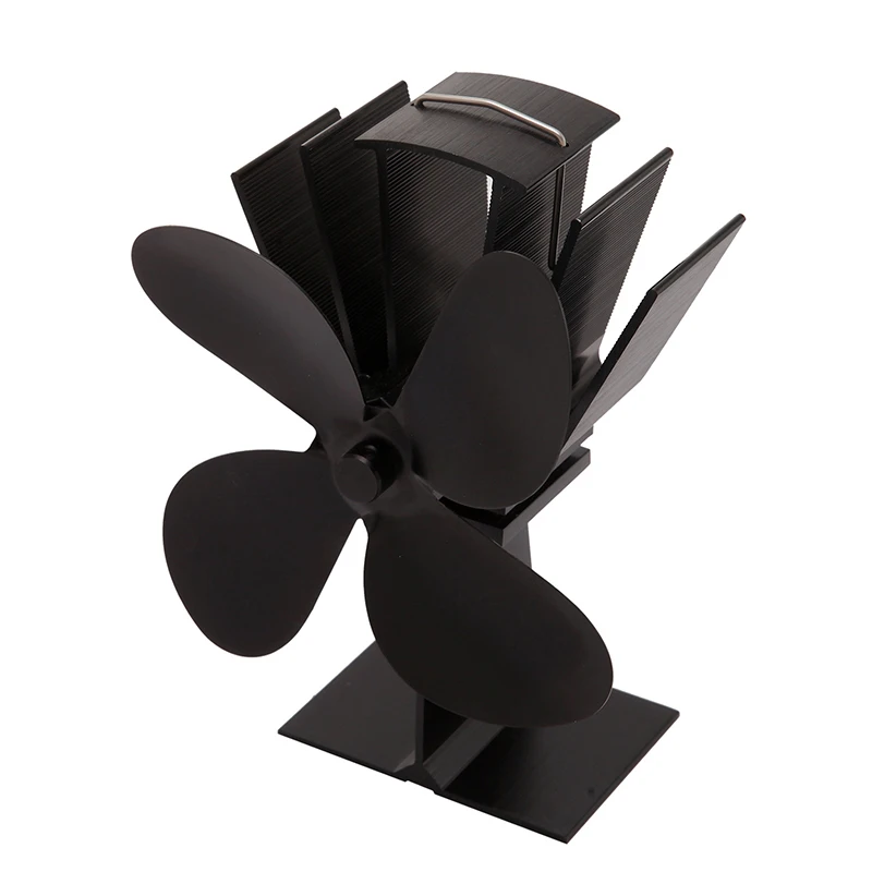 Black Fireplace 4 Blade Heat Powered Stove Fan Log Wood Burner Eco Friendly Quiet Fan Home Efficient Heat Distribution