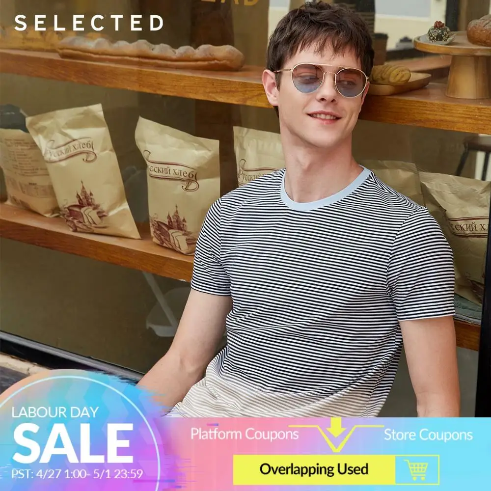 

SELECTED 100% Cotton Striped Gradient O-Neck Short-sleeved T-shirt S|419201599