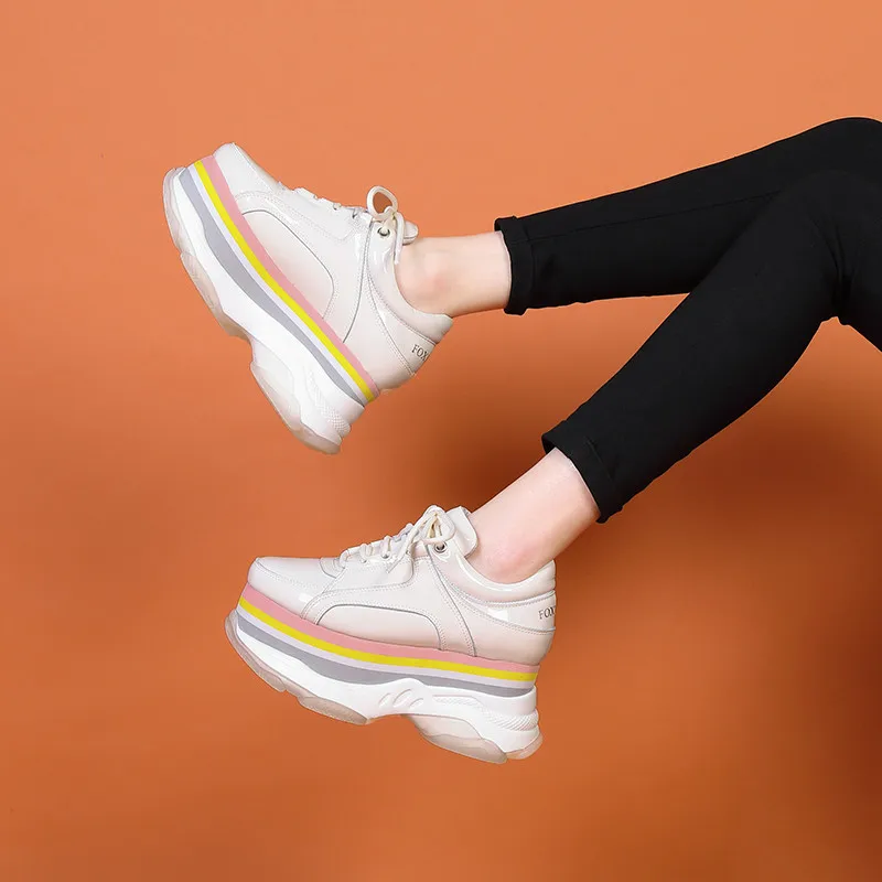 

Soft Pu Leather Thick Bottom Women Wedges High Heels Shoes Casual Lace Up Ladies Pumps New 2020 Spring Creepers Pumps Women Shoe