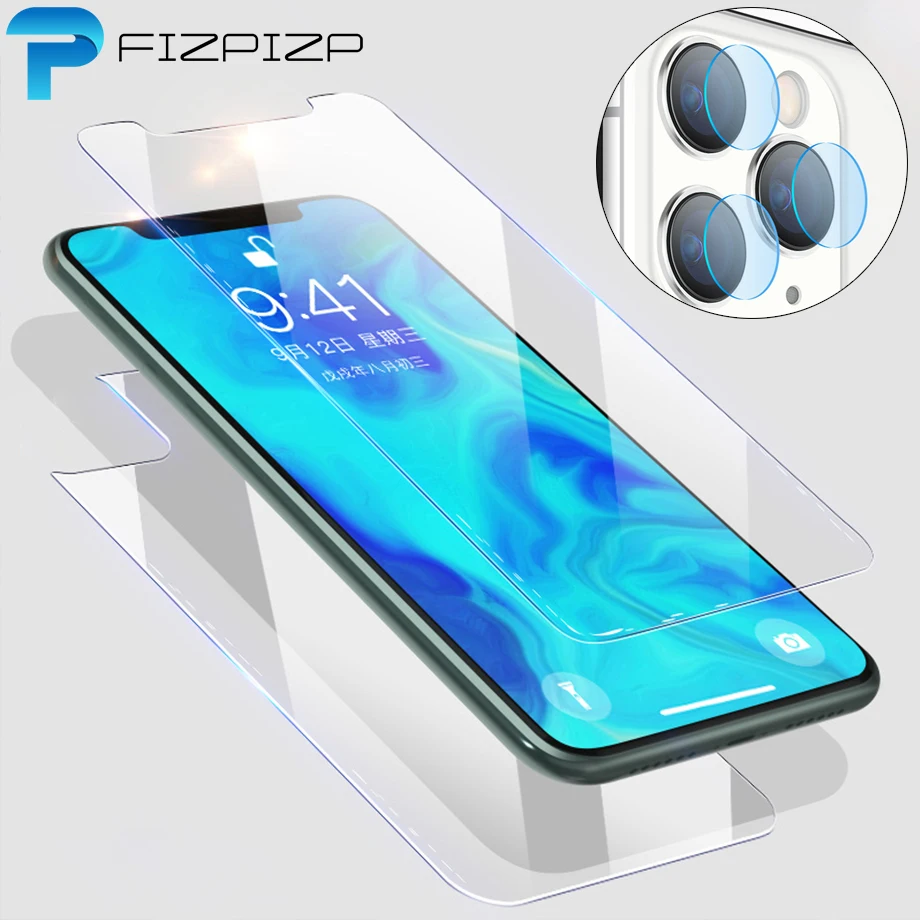 Переднее и заднее стекло 3 в 1 для камеры iPhone 11 Pro Max 2019 закаленное полноразмерная