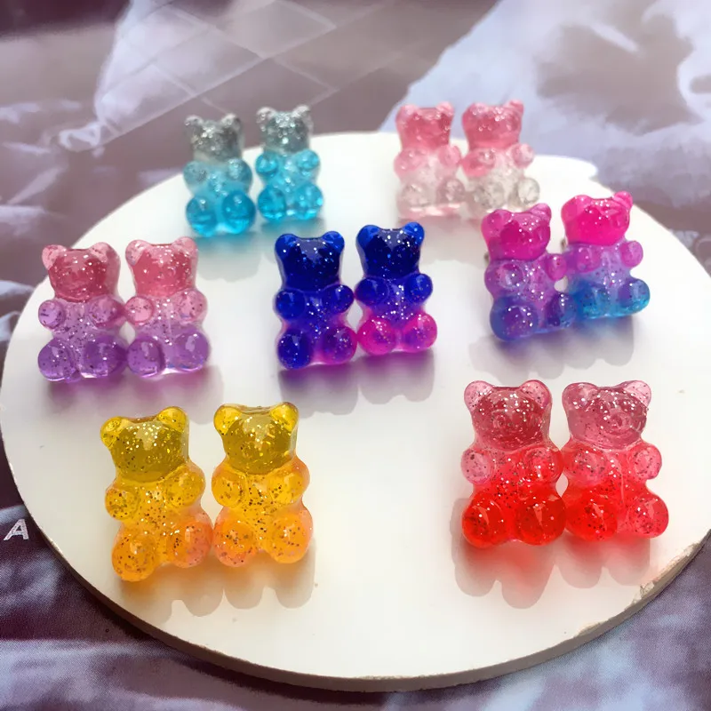 Creative Little Bear Cute Mini Gradient Color Gummy Bear Earrings Minimalist Cartoon Design Female Earrings Jewelry Gift
