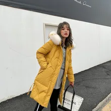 

2020 New Mid-length Down Jacket Women Fishtail Big Fur Collar Loose Thick White Duck Down Women's Fashion Jacket Women Coats