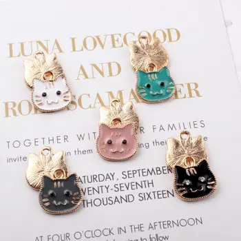 

10pcs Dripping Alloy Kitten Head Multicolor Pendant 15*15mm DIY Necklace Earrings Bracelet Pendant Fashion Women's Accessories