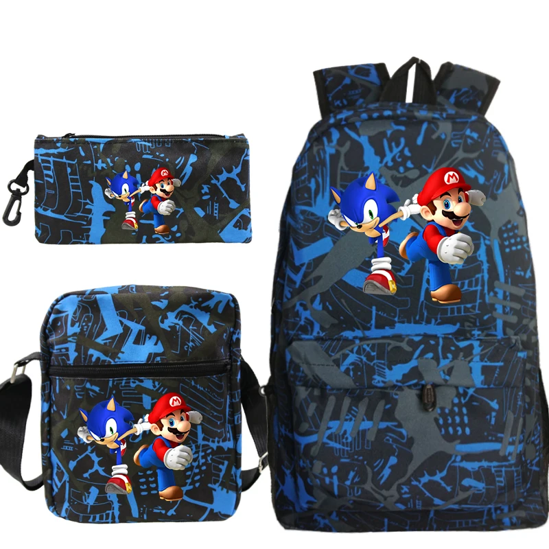 2 шт./компл. Sonic зубная щётка рюкзак Марио печать Путешествие Холст Тетрадь сумки школьный рюкзак для подростков мальчиков и девочек - Цвет: 3