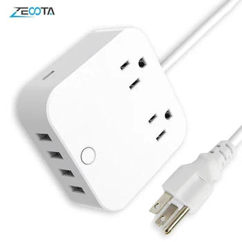 

Multiple Power Strip Surge Protector US Plug Socket with USB Type-C 1.5m Extension Cord 4 Ports Portable Travel Adapter Charger