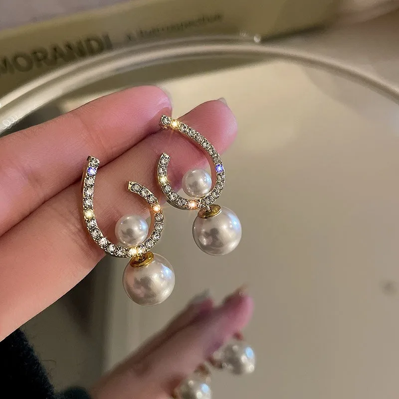 New Fashion Korean Oversized White Pearl Drop Earrings for Women Bohemian Golden Round Zircon Wedding Jewelry Gift | Украшения и