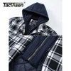 TACVASEN Men's Flannel Shirt Jacket with Removable Hood Plaid Quilted Lined Winter Coats Thick Hoodie Outwear Man Fleece Shirts 4