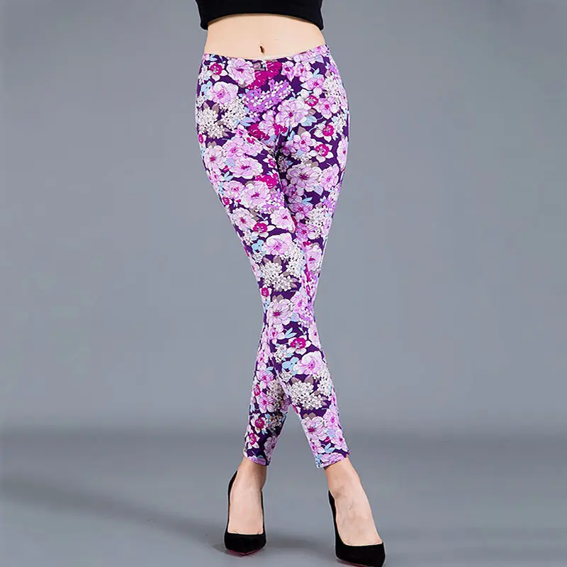 CUHAKCI Fashion Women Leggings Beautiful Leaf Floral Printing High Waist  Jeggings Stretch Pant Sexy Hot Sale Clothing Mujer