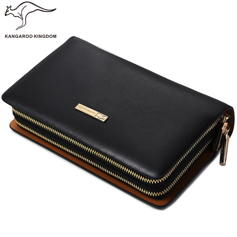 Kangaroo Kingdom Brand Luxury Men Clutch Bags Split Leather Handbag Double Zipper Business Hand Bag for Man |