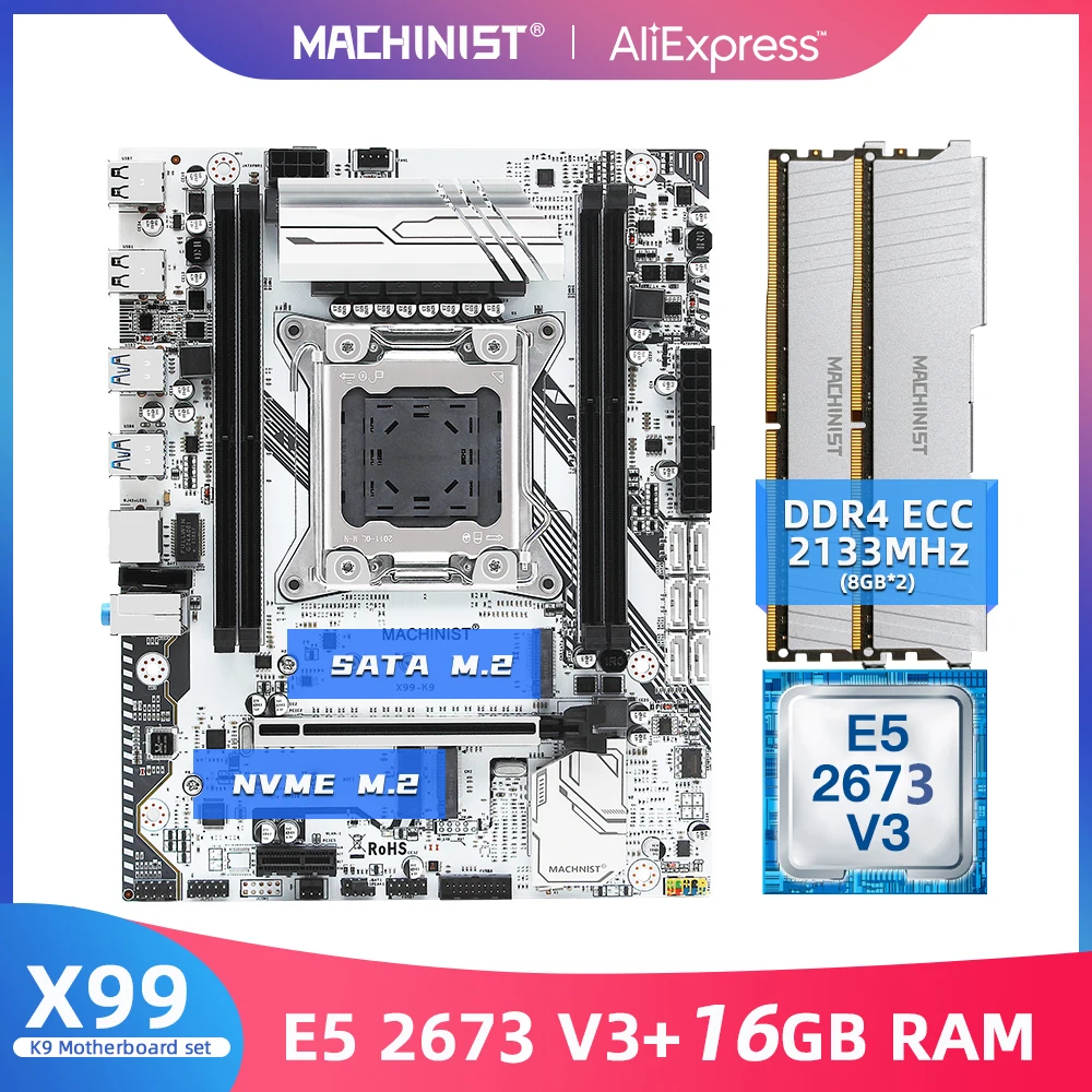 MACHINIST X99 материнская плата LGA 2011-3 комплект с процессором Intel Xeon E5 2673 V3 16G(2*8) DDR4 ECC 2133Mhz