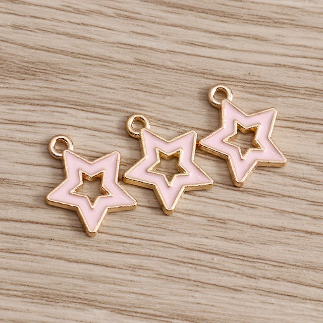 10pcs/lot Enamel Alloy Enamel Charms for Jewelry Making Cute Moon Star Sun Charms Pendant for DIY Necklaces Earrings Accessories Pink Color