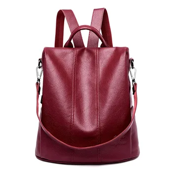 

New lychee pattern backpack casual multifunctional anti-theft backpack Korean soft face simple student bag