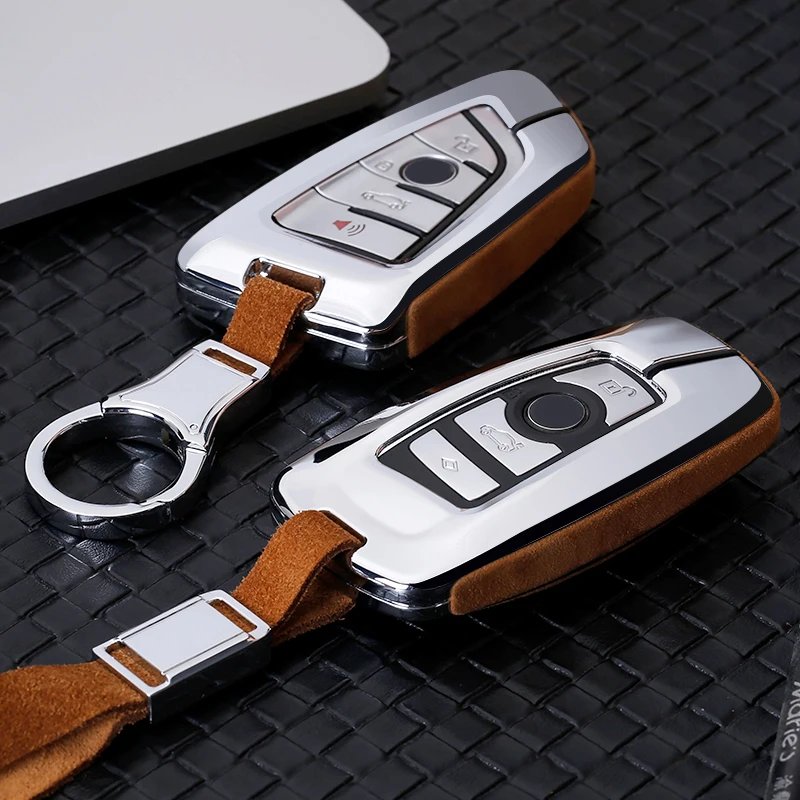 

Flip fur Leather shell New Car Key Case Keychain for BMW new 1 3 4 5 6 7 series F10 F20 F30 smart 3 buttons Car Accessories