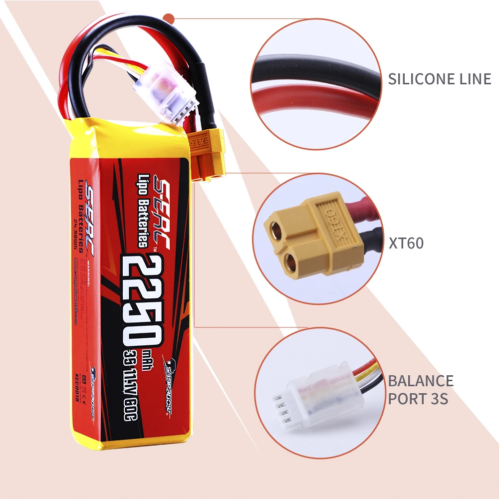 RoaringTop 3S Lipo Akku 2200mAh 11.1V 35C mit XT60 Stecker wiederaufladbarer Hochkapazitäts RC