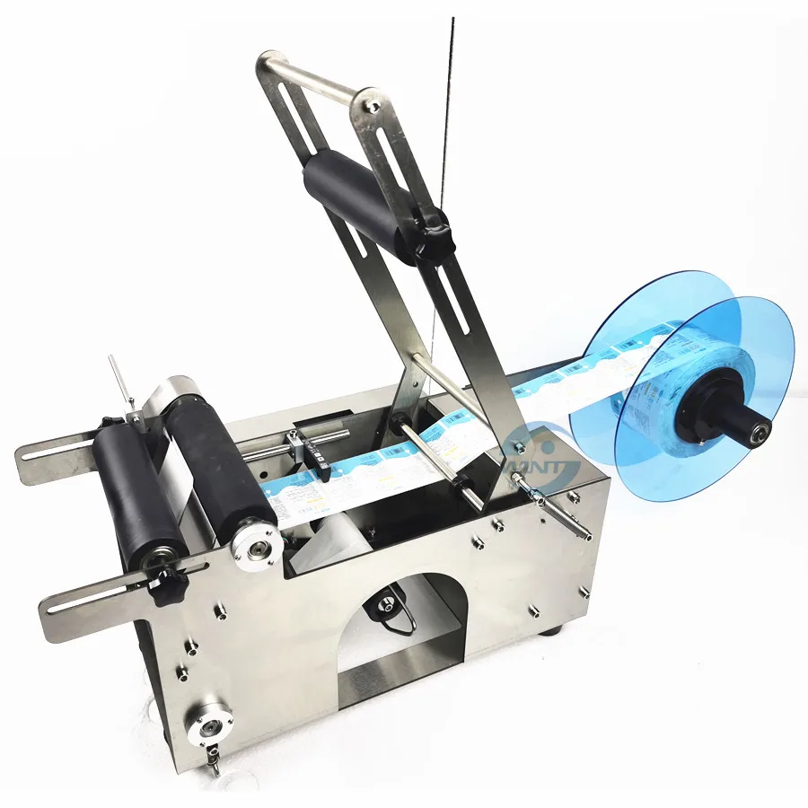 Semi-automatic Round Bottles Adhesive Labeling Machine PET Glass Gel Bottling Labels Stickers Applicator with Stainless Body
