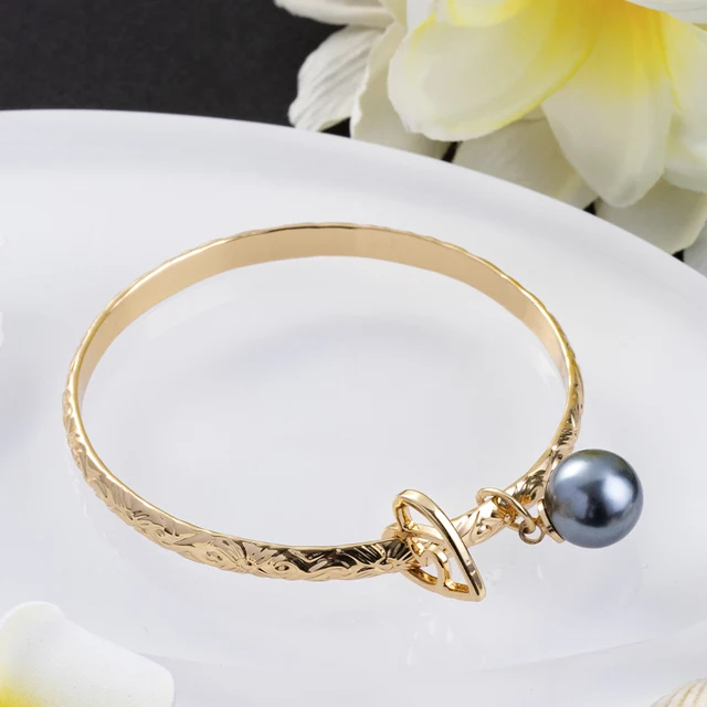 Hawaiian Women's Hand Bangle Bracelets Love Heart Purple Pink Pearl Gold Wedding Charm Bracelet Bangles Jewelry for Women 2021 SL2169GOGR