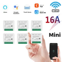 Novo 16a mini wifi inteligente interruptor led luz vida inteligente módulo push suporta 2 vias app relé de voz temporizador com o google casa alexa tuya