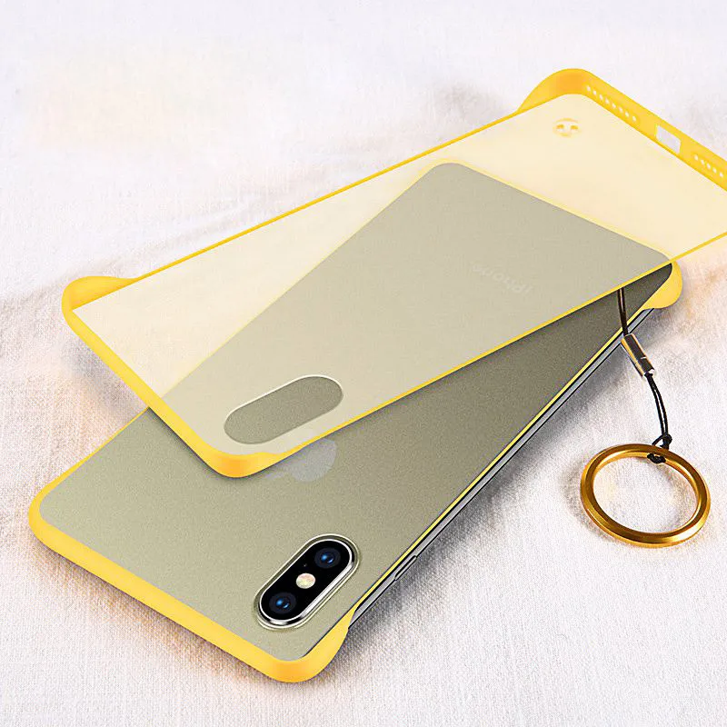 Бескаркасный Матовый телефон случае для iphone XS MAX XR 6 6S 7 8 Plus X металлическое кольцо PC жесткий чехол для iphone 11 Pro Max чехол Coque роскошный - Цвет: Цвет: желтый