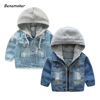 

Benemaker Jean Jackets Windbreaker For Boys Autumn Children Spring Clothing Baby Kids Hooded Outerwear Causal Denim Coats JH054