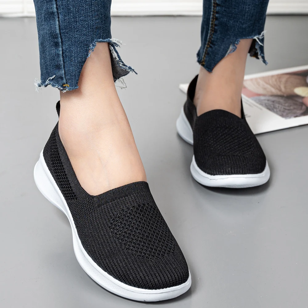 Summer Women's Knitted Sock Sneakers Slip On Shoes Lightweight Flats Women Sports Plus Size Loafers Plus Size women shoes,women sneakers