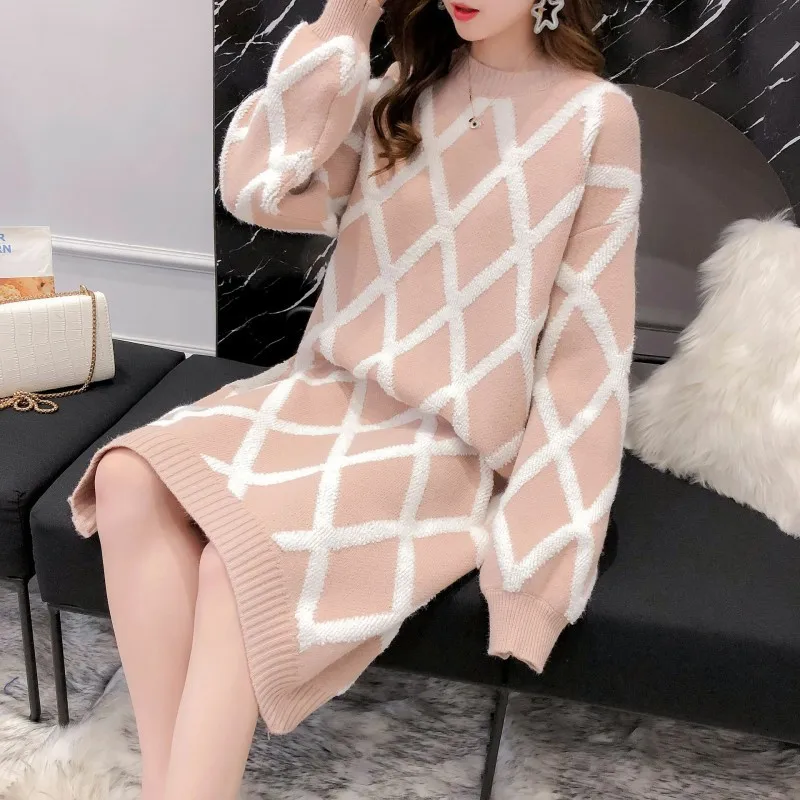 

2019 Autumn And Winter New Style Long Korean-style Laziness-Style Pullover Loose-Fit Versatile Rhombus Geometry Sweater WOMEN'S