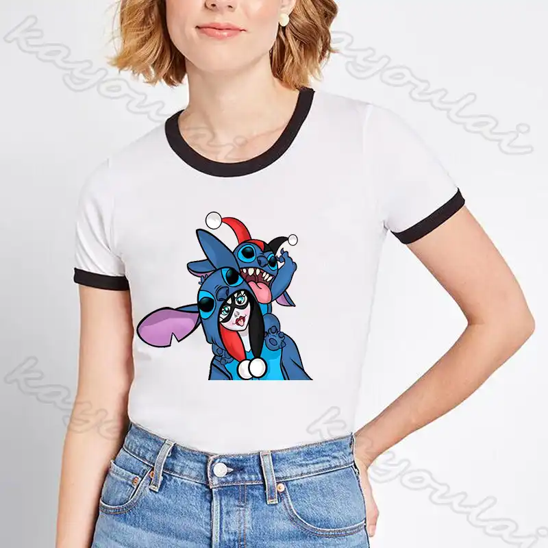 かわいいかわいいハーレークインステッチリンガーtシャツ女性のファッションステッチ着てスーパーヒーローアイアンマンのスーツおかしい漫画の女性トップス T Shirts Aliexpress