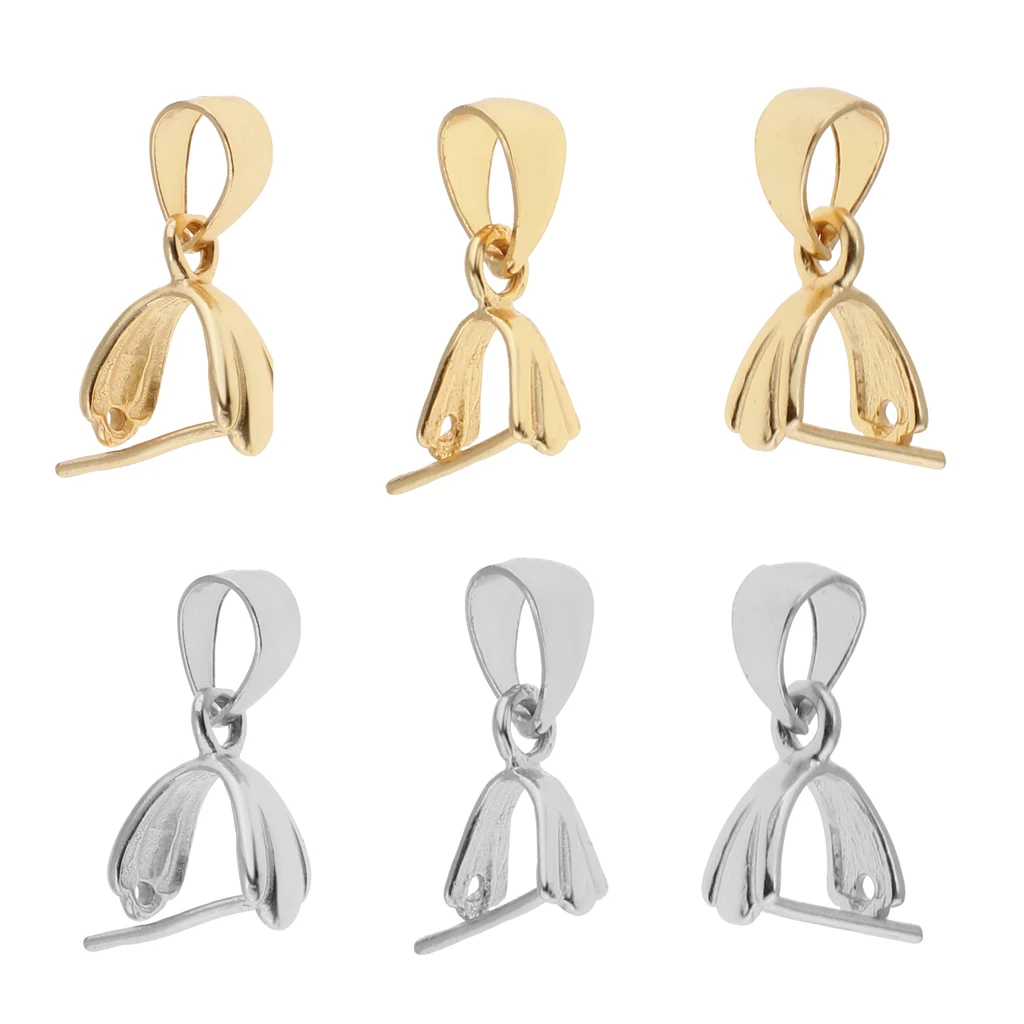 6Pcs 925 Sterling silver color Pinch Clip Bail Clasp Pinch Bead Dangle Charm Pendant Connector For Jewelry Making Pendants Findings