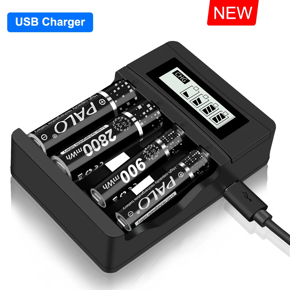 PALO 1.5V AA Battery Rechargeable 2800mWh 1.5V AA Li-ion lithium Battery aa batteries for Remote Control flashlight with Charger