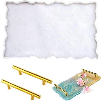 

Silicone Resin Tray Molds Platter Molds Large Tray Irregular Coaster Molds Epoxy Resin Casting Molds with 2pcs Golden Handles